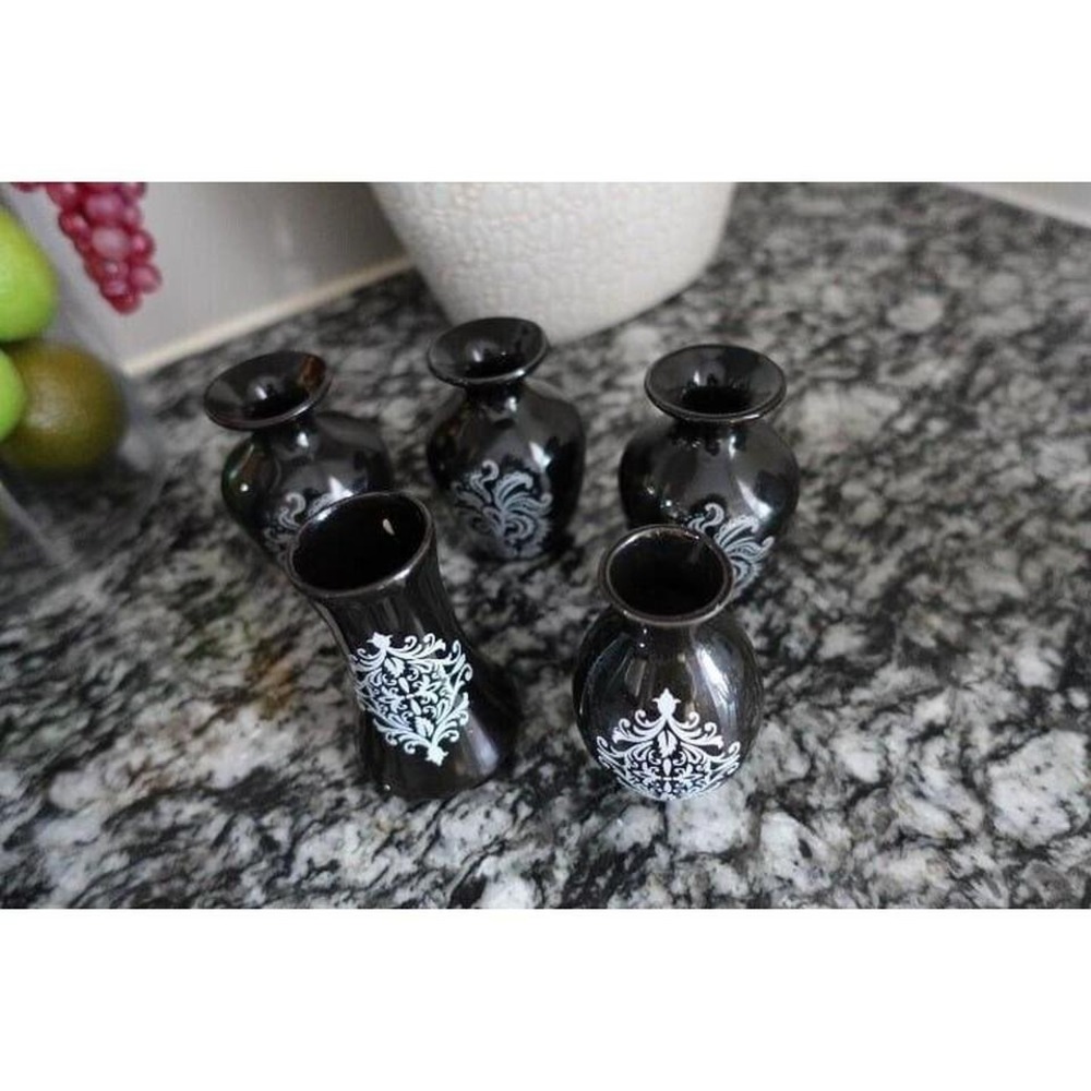 Black Ceramic Bud Vases Set of 5 Small Decorative Vases‎ Home Decor